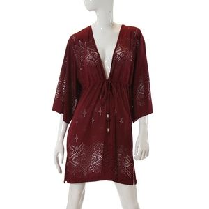 Dotti Gypsy Dance Wine Laser Cut Kimono Cover Up